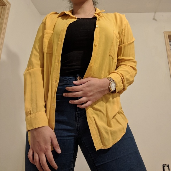 Ambiance button down mustard collared shirt - Picture 1 of 6